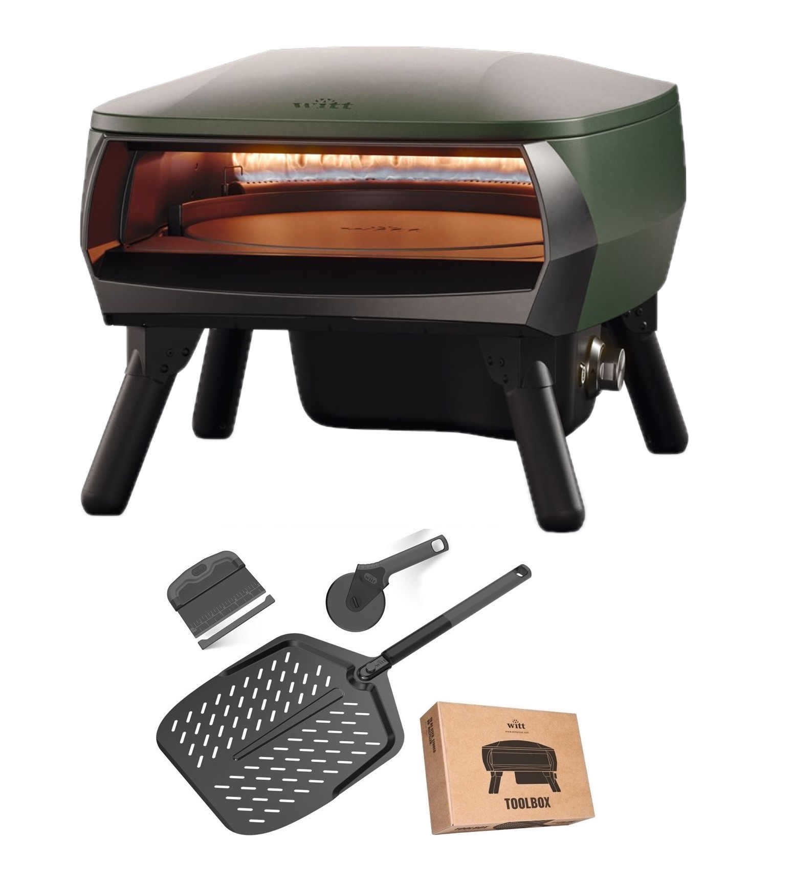 Witt PICCOLO Rotante 13" Bundle Gas Pizzaofen rotierend 1 Brenner 5,2 kW Matt Grün 100000369