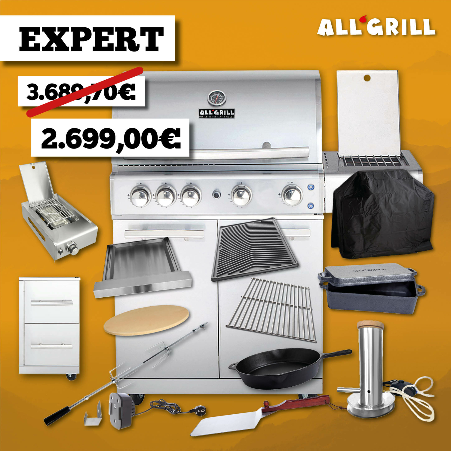 ALLGRILL Gasgrill CHEF L - 35 Jahre Jubiläumsaktion inkl. EXPERT Zubehörset (500904_35J)