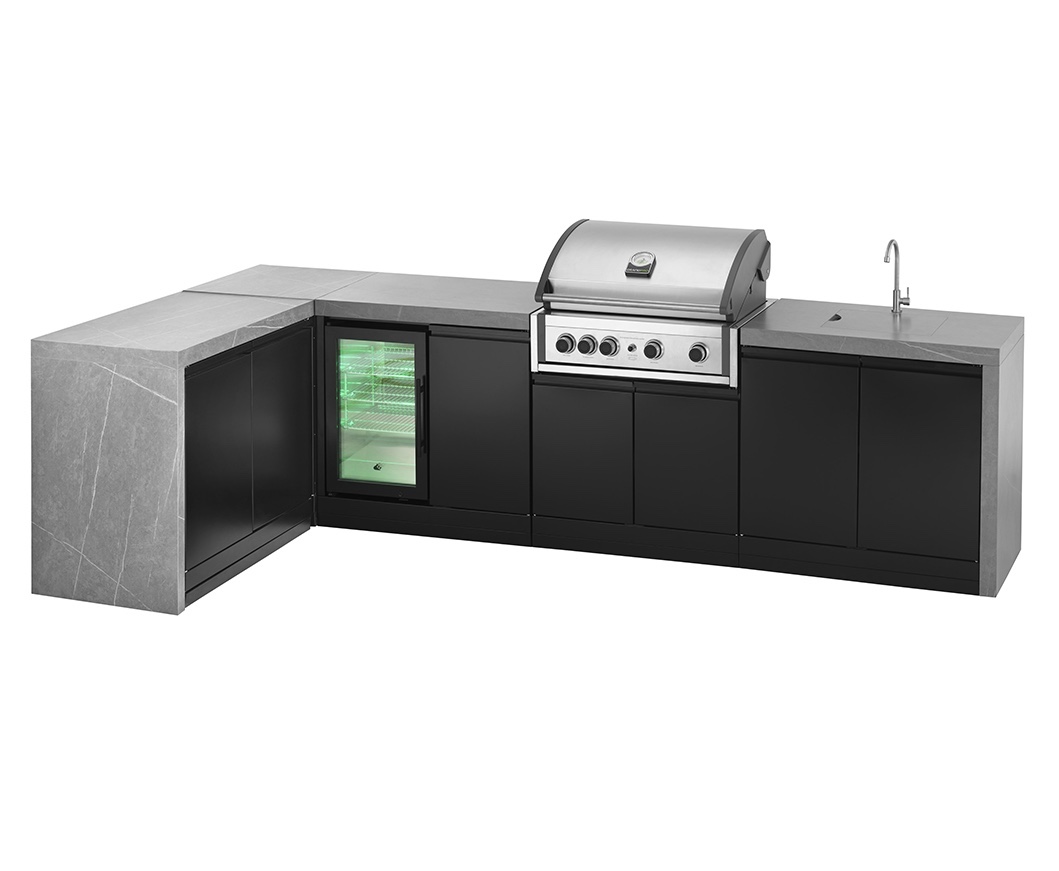 Grandpro Outdoorküche 426 Waterfall Series Küchenmodul L-Förmig mit Pro Elite Gasgrill G426PE45FS