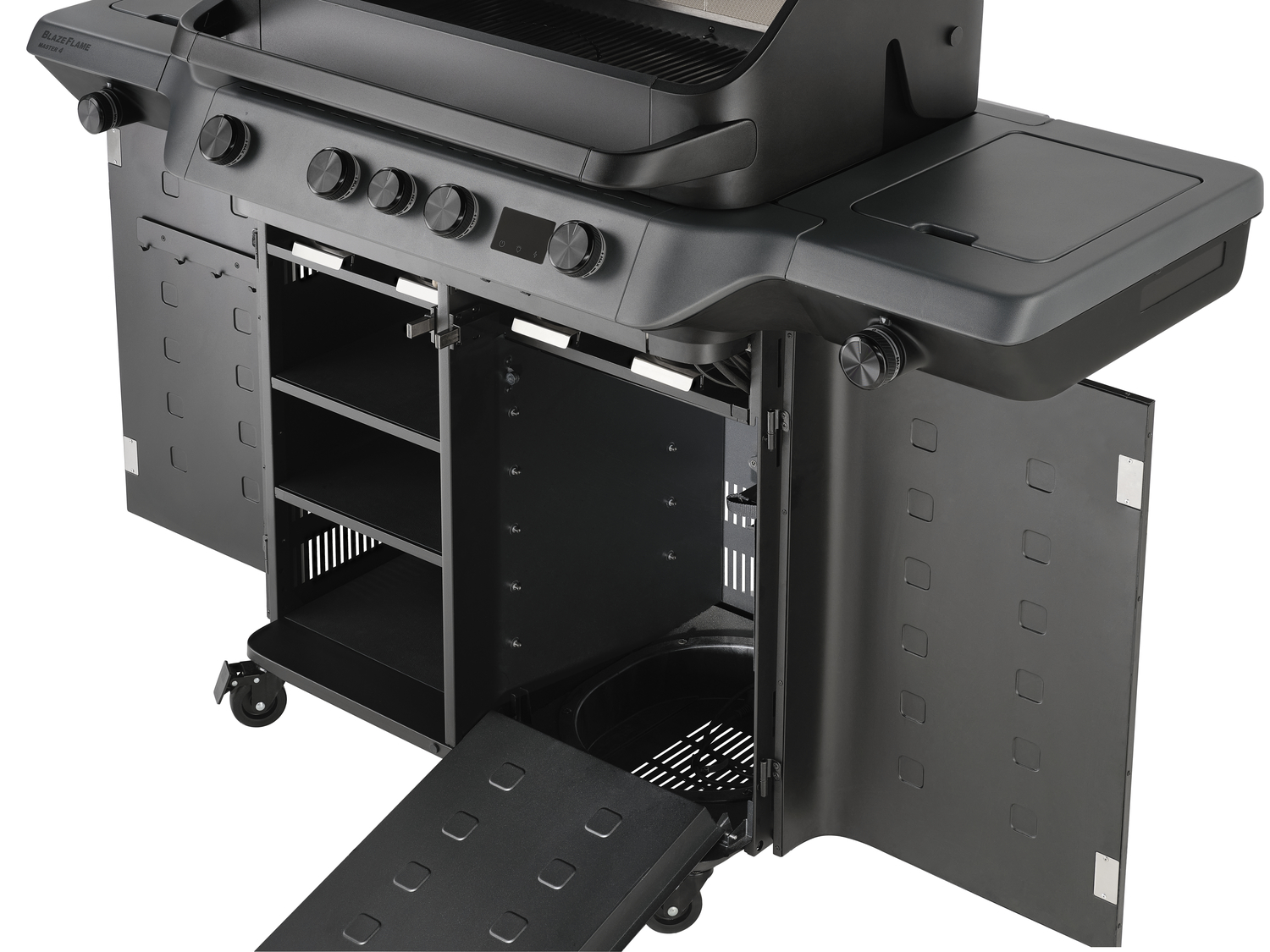 Rösle Gasgrill BLAZEFLAME Master 4 Schwarz mit PRIMEZONE, Backburner und Seitenbrenner 250601