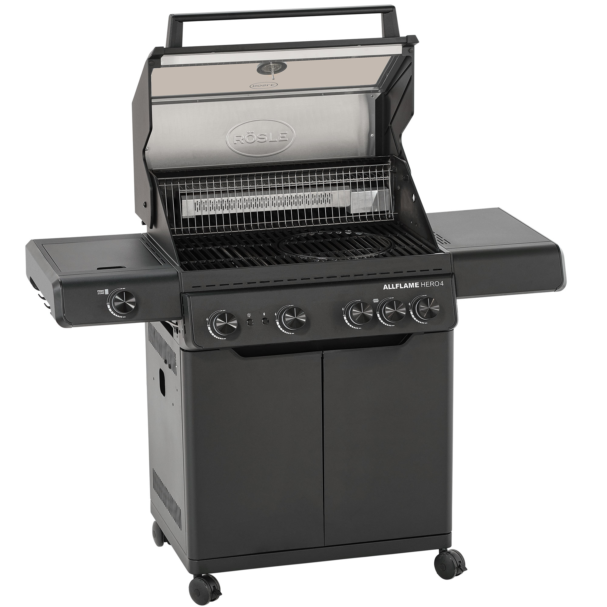 Rösle Gasgrill ALLFLAME Hero 4 Schwarz mit PRIMEZONE und Backburner 251053