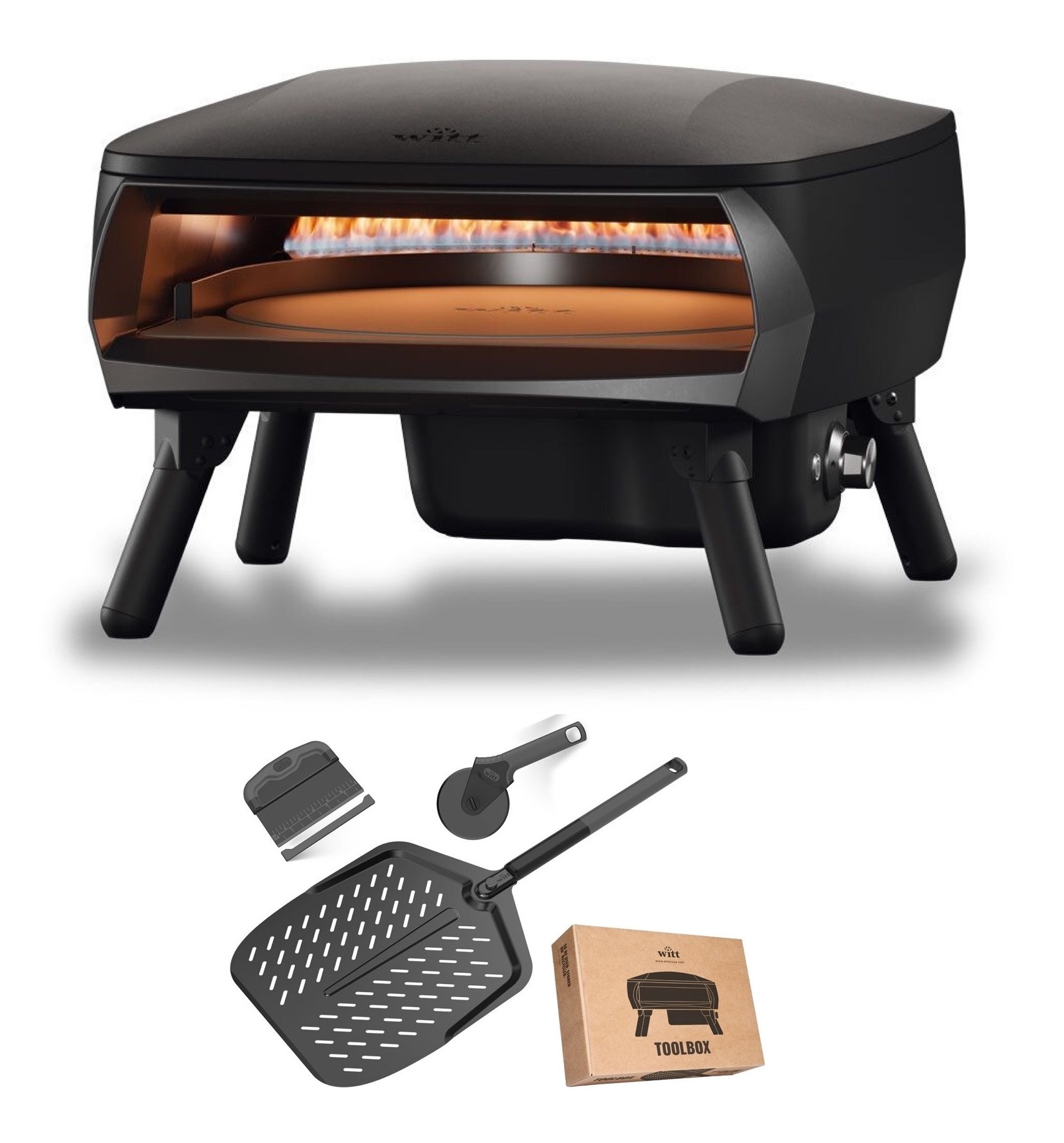 Witt PICCOLO Rotante 16" Bundle Gas Pizzaofen rotierend 1 Brenner 7 kW Matt Schwarz 100001419