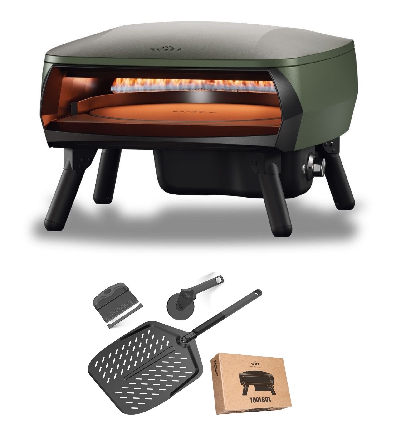 Witt PICCOLO Rotante 16" Bundle Gas Pizzaofen rotierend 1 Brenner 7 kW Matt Grün 100001421