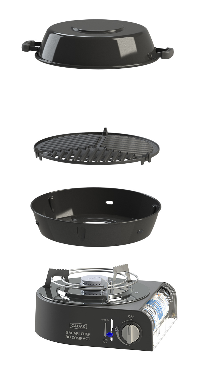 Cadac Safari Chef 30 Compact Lite Gasgrill leichtgewichtiger Campinggrill ø 30 cm 6525L1-20-UN